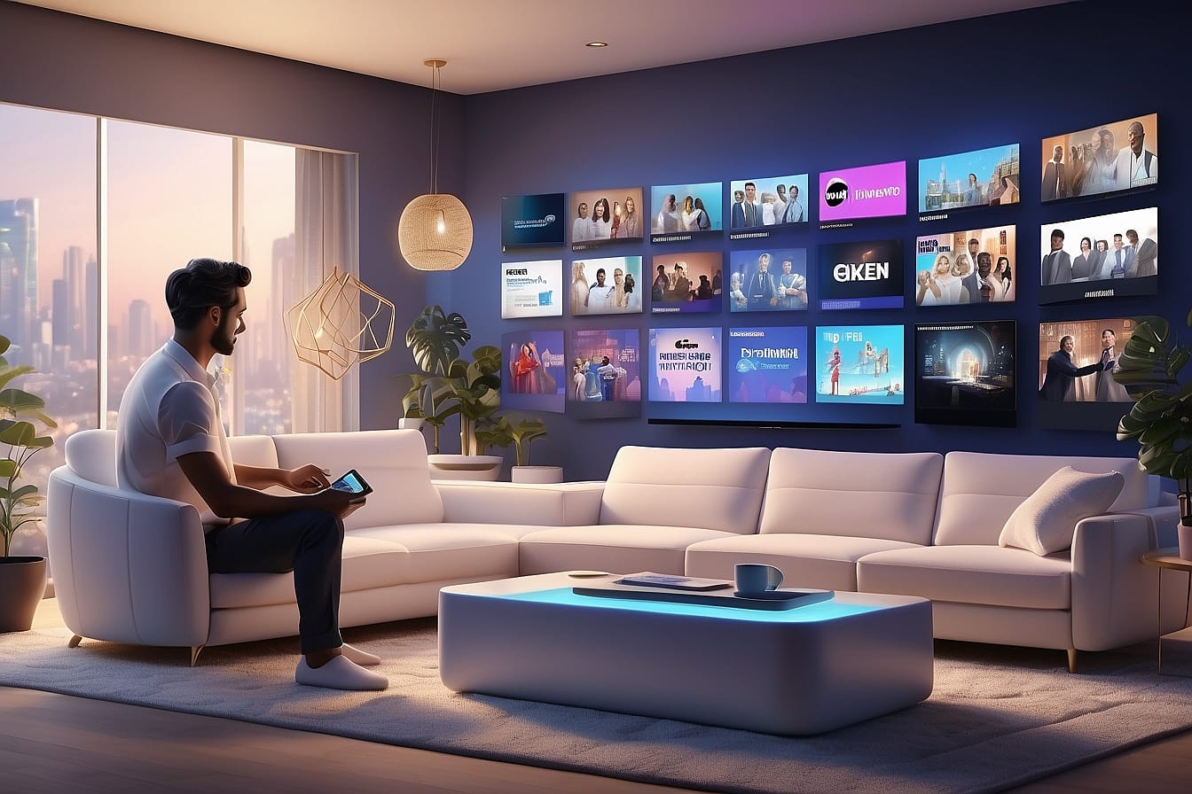 Santiago Cortés de Samsung Ads: El auge del streaming actual. 17 Leonardo Diffusion XL 3D illustration showcasing the rise of s 0