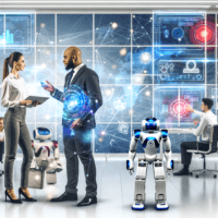 Texto alternativo para la imagen: "Infografía que ilustra la transformación de las empresas hacia la inteligencia artificial, destacando la importancia de la automatización de procesos, la mejora en la toma de decisiones y la personalización del cliente. Conecta datos de éxito de empresas líderes como Amazon, Google e IBM, y visualiza las tendencias futuras en IA como la integración con el Internet de las Cosas y el desarrollo de IA ética."