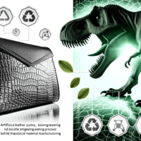 Texto alternativo: "Bolso de piel de T-Rex, símbolo de la revolución en moda sostenible, representando la innovación tecnológica y el compromiso con prácticas éticas en la industria de la moda."
