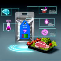 Texto alternativo: "Etiqueta inteligente que cambia de color para indicar la frescura y seguridad de los alimentos, ayudando a prevenir el consumo de productos en mal estado."