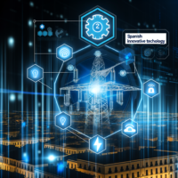Texto alternativo: "Gráfico ilustrativo de la tecnología española innovadora para la prevención de apagones en tiempo real, destacando el uso de sensores avanzados e inteligencia artificial para mejorar la monitorización de redes eléctricas y garantizar un suministro eléctrico confiable."