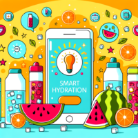 **Texto alternativo para la imagen**: "Un usuario revisa una aplicación de seguimiento de hidratación en su smartphone mientras disfruta de un día soleado en la playa, destacando la importancia de controlar la ingesta de líquidos en verano."