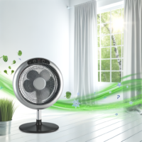 Texto alternativo: "Ventilador de ALDI en un ambiente fresco y acogedor, ideal para combatir el calor del verano. Este dispositivo eficiente y portátil es tu mejor aliado para mantener el bienestar en casa durante la temporada de altas temperaturas."