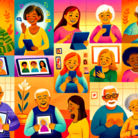 **Texto alternativo para imagen:** "Adultos mayores interactuando en redes sociales como Facebook y visualizando tutoriales en YouTube, reflejando el aumento del uso de Internet en la tercera edad y cómo estas plataformas favorecen la comunicación y el aprendizaje."