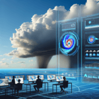 Texto alternativo para la imagen del artículo: "Representación visual de un huracán en el océano, ilustrando la capacidad de la inteligencia artificial de Google para predecir fenómenos meteorológicos extremos en 2023."