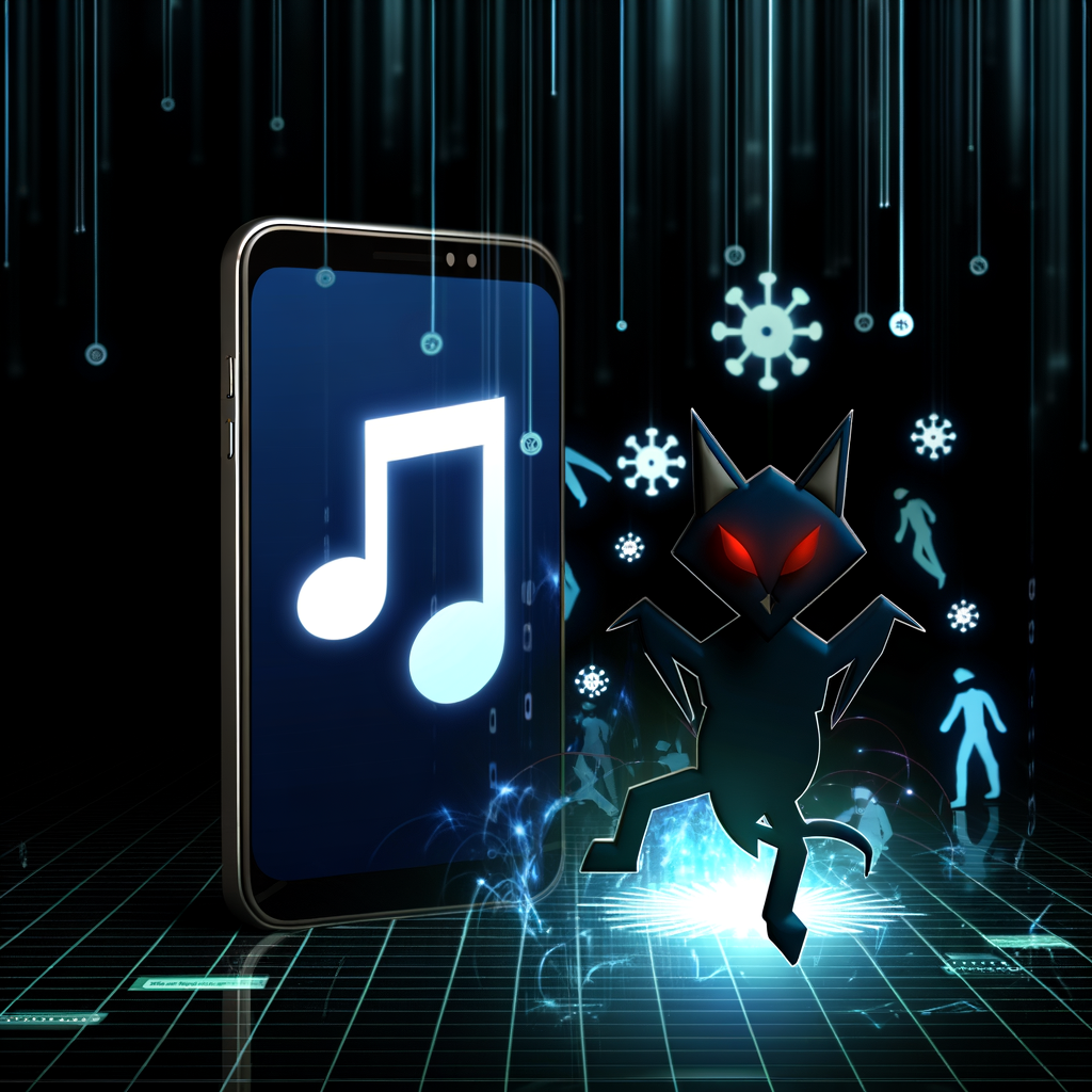 **Texto alternativo para la imagen:** "Ilustración del malware SparkKitty acechando en TikTok, representando la amenaza que representa para los usuarios al robar datos personales y dinero."